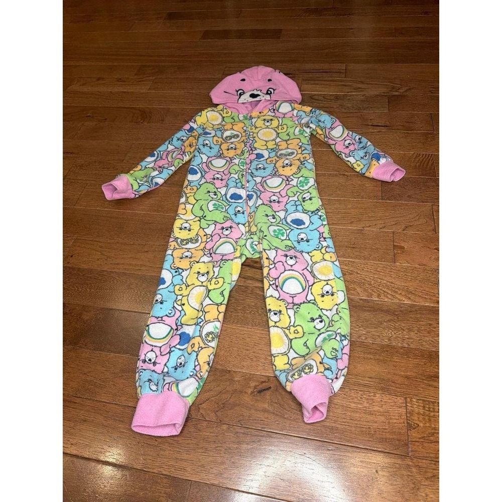 Care Bears Rainbow Pajamas Costume Sleepsuit Size 4/5 Hoodie Footless
